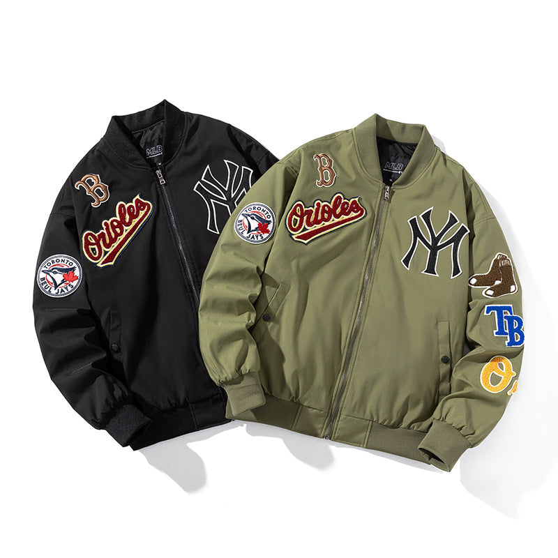 New York NYC Varsity Jacket Embroidered Baseball Uniform Stand Collar Jacket