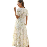 Beth Dutton Bohemian Dress Summer Spring Midi Dresses Ruffle Floral Skirt