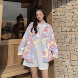 Spray Painted Jacket Colorful Coat Women's Autumn Loose Retro Jacket Top