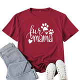 Boy Mama T Shirts Fur Mama Letter Print Short-Sleeve T-shirt