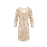 The Great Gatsby Prom Dresses Sexy V-neck Long Sleeve Sequin Bead Dress Skirt