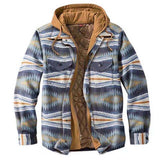 Mens Flannel Jacket with Hoodie Thickened Cotton-Padded Coat Printing Hooded Hooded Jacket Coat Shirt Men