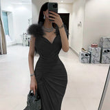 Emily Ratajkowski Dress Elegant Slimming Waist Pleated Camisole Gown Dress