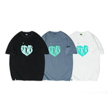 Men T Shirt Summer Casual Tops Men's Clothes Summer Wear Retro Men's round Neck Short Sleeve Casual Loose Peach Heart Letters Print T-shirt