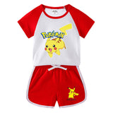 Children Pokemon Pikachu Tshirts & Shorts Short-Sleeved T-shirt Shorts Casual Sports Two-Piece Neutral