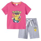 Children Pokemon Pikachu Tshirts & Shorts Cotton Short Sleeve Shorts Two Pieces Neutral