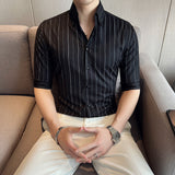 Men Shirts V-neck Striped Half Sleeve Shirt