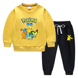 Children Pokemon Pikachu Hoodie & Pant Set Fleece Lined Padded Warm Keeping Winter Clothes Sweatershirt Suit