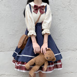 Gothic Lolita Harajuku Style Clothing College Style Blouse Suspender Skirt Two-Piece Stitching Pettiskirt