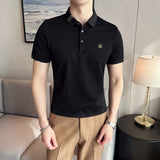 Men Short Sleeve T-shirt Slim-Fitting Simple Embroidered Lapel T-shirt