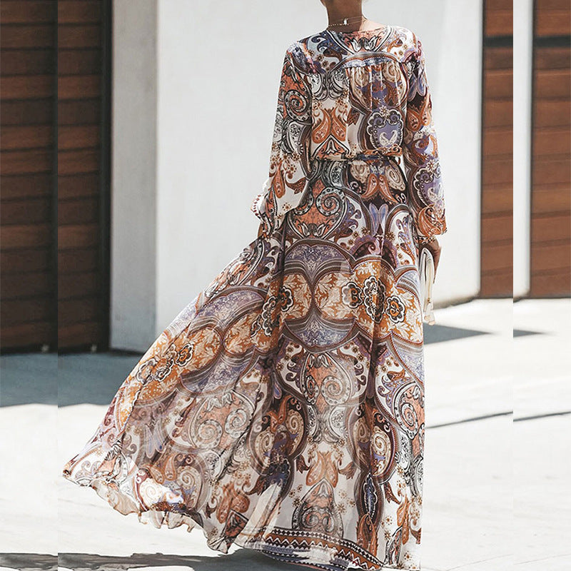 Beth Dutton Bohemian Dress Winter Autumn Midi Dresses Printed Dress