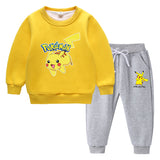 Children Pokemon Pikachu Hoodie & Pant Set Fleece Lined Padded Warm Keeping Winter Clothes Sweatershirt Suit