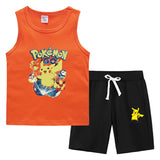 Children Pokemon Pikachu Tshirts & Shorts Vest Middle Pants Sports Casual Thin Two Pieces