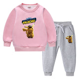 Children Pokemon Pikachu Hoodie & Pant Set Fleece Lined Padded Warm Keeping Winter Clothes Sweatershirt Suit