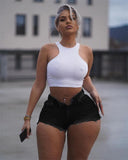 Women Plus Size Denim Shorts Sexy High Waist Strap Denim Hot Pants