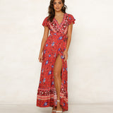 Beth Dutton Bohemian Dress Summer Spring Midi Dresses Summer Printed Dress Short Sleeve Beach Vacation Dress