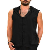 Men's T-Shirt Loose Solid Color Buttons Casual Hooded Vest
