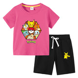 Children Pokemon Pikachu Tshirts & Shorts Cotton Short Sleeve Shorts Two Pieces Sports Loose