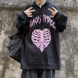 Skeleton Hoodie Retro Dark Skeleton Letter Print Loose-Fitting Hoodie