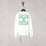 Off White Long Sleeve Round Neck Sweater Autumn And Winter Green Lightning Arrow Pattern Crew Neck Pullover Sweatshirt