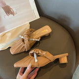 Nude Block Heel Sandals Pearl Vintage High Heels