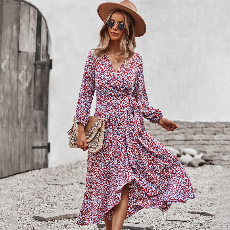 Work Dresses for Girls Autumn and Winter Dress Wrapped Chest Large Swing Skirt Casual Vacation Style