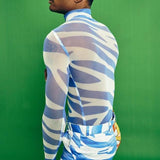 Transparent Shirt for Men Zebra Stripes Fashionable See-through Turtleneck T-shirt