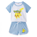 Children Pokemon Pikachu Tshirts & Shorts Short-Sleeved T-shirt Shorts Casual Sports Two-Piece Neutral