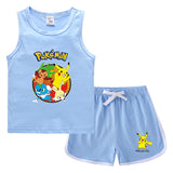 Children Pokemon Pikachu Tshirts & Shorts Vest Middle Pants Casual Sweat Wicking Suit