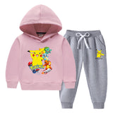 Children Pokemon Pikachu Hoodie & Pant Set Fleece Lined Padded Warm Keeping Winter Clothes Sweatershirt Suit