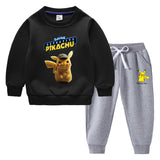 Children Pokemon Pikachu Hoodie & Pant Set Fleece Lined Padded Warm Keeping Winter Clothes Sweatershirt Suit