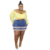 Women Plus Size Denim Shorts Slim-Fitting Patchwork Denim Shorts