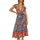 Beth Dutton Bohemian Dress Summer Spring Midi Dresses Summer Printed Dress Short Sleeve Beach Vacation Dress