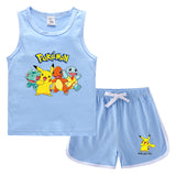 Children Pokemon Pikachu Tshirts & Shorts Casual Sports Vest Sleeveless Undershirt Suit Neutral