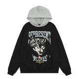Present Hoodie Wolf Head Printed Stitching Hoodie
