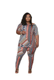 Women Plus Size Co-Ords Loose Casual Print Loose Short Sleeve Pajamas Two-Piece Set