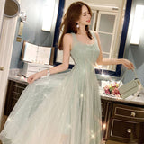 Fairy Dress Summer French Style Retro Sleeveless Solid Color Suspender Dress Mid-Length Mesh Dress