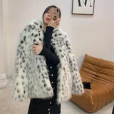 Women Dalmatian Coat Faux Fox Fur Fur Coat Spotted Leopard Print
