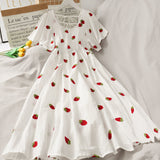 Strawberry Cottagecore Dress High Waist Pineapple Print Large Retro Swing Dress