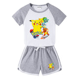Children Pokemon Pikachu Tshirts & Shorts Short-Sleeved T-shirt Shorts Casual Sports Two-Piece Neutral