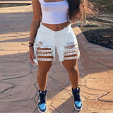 Women Plus Size Denim Shorts Rivet Ripped Denim Pants