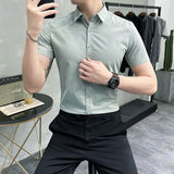 Men Shirts Summer Solid Color Short Sleeve Shirt