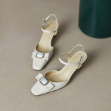 Nude Wide Fit Block Heels Genuine Leather Retro Bow Sandals