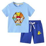 Children Pokemon Pikachu Tshirts & Shorts Cotton Short Sleeve Shorts Two Pieces Sports Loose