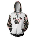 Black Rose Hoodie Rose Mickey Mouse 3D Digital Printing Sweater Moving Zipper Hooded Sweatshirt