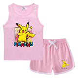 Children Pokemon Pikachu Tshirts & Shorts Sports Sweat-Absorbent Shirt Suit