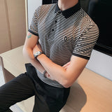 Men Short Sleeve T-Shirt Striped Texture Polo Shirt