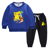 Children Pokemon Pikachu Hoodie & Pant Set Sweater Suit Fleece Lined Padded Warm Keeping Winter Clothes