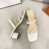 Nude Block Heel Sandals Summer Pearl Sandals