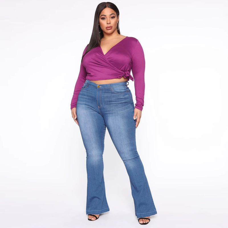 Women Plus Size Jeans High Waist Slim Stretch Jeans